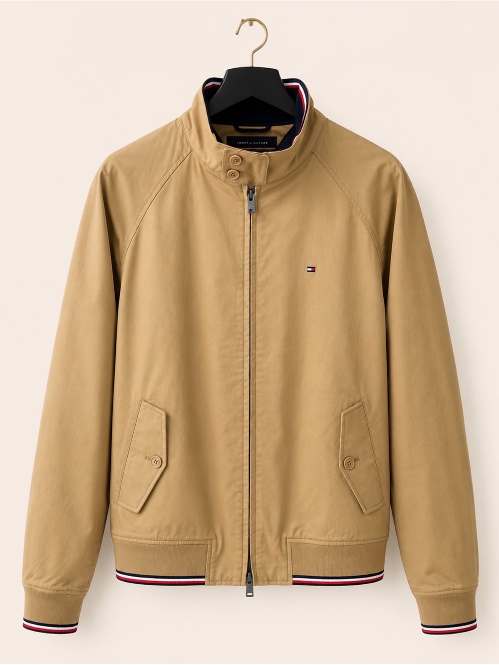 Tommy Hilfiger Men’s Tan Harrington Bomber Jacket XL NWT Zip Front Cotton Blend